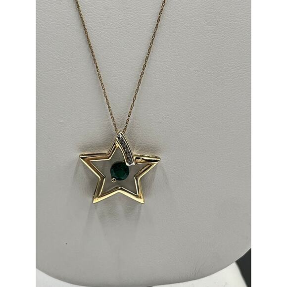 Alwand Vahan 10k Gold Star Emerald Heart Center Stone Diamonds Pendant Necklace - Picture 7 of 8